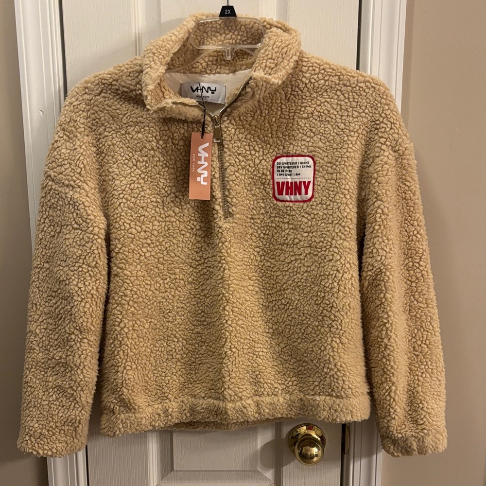 VHNY  Beige Fleece half zip sweatshirt. Fully lined   Size small